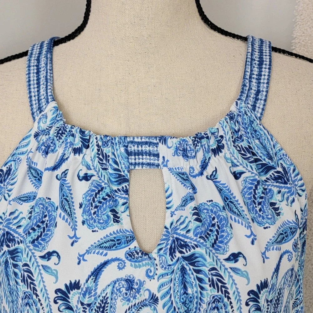 Cabana Life Women's L Blue White Paisley Sleeveless Halter Shift Travel Dress - Picture 5 of 12